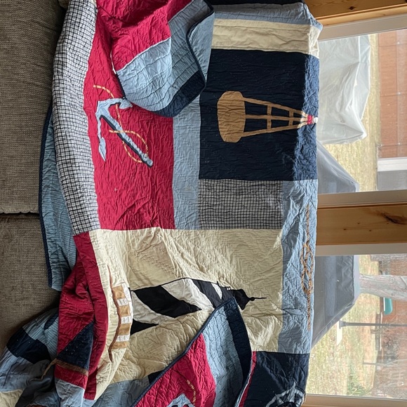Nautical Patchwork Quilt in Red Blue and Cream